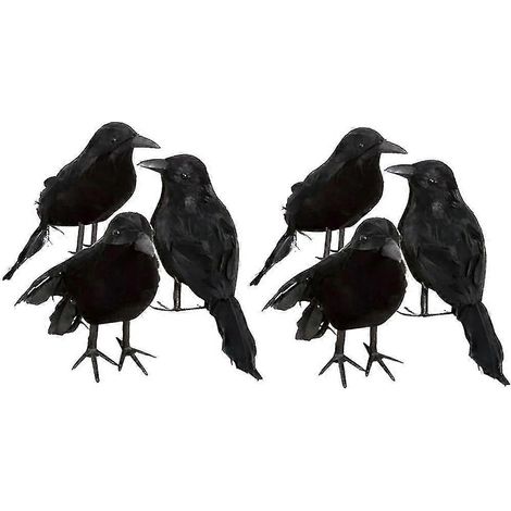 6 X Decoración de Halloween Cuervo Artificial Cuervo con Plumas Pájaro Negro (1/3)