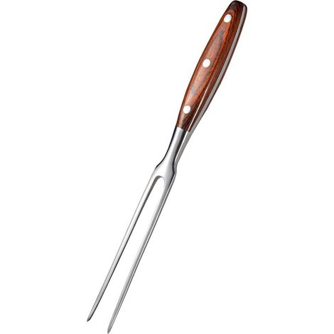 Fourchette à viande de 29,9 cm en acier inoxydable avec poignée en bois - Fourchette à deux dents - Fourchette de cuisson à la viande - Fourchette de barbecue pour poulet, dinde, bœuf (1/5)