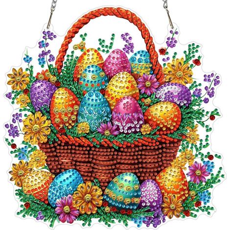 Ostern Diamond Painting Anhänger Set mit bunten Eiern und Blumen