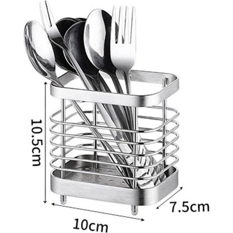 Égouttoir Rangement Couverts, Support Panier Pour Couteaux, Fourchettes, Cuillères, Ustensiles de Cuisine Porte-couverts Acier Inoxydable, Argent (1/3)