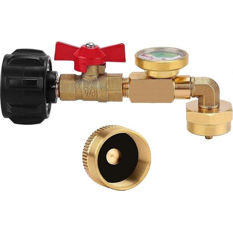 Adaptateur de propane, 1 lb à 20 lb, coude de remplissage de propane QCC1 avec manomètre et vanne de contrôle marche/arrêt, compatible avec les réservoirs de propane de 1 lb, peut remplir des réservoi (1/5)