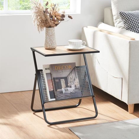 Beistelltisch mit Zeitungsablage Jäller 48x40x30 cm Schwarz/Eicheoptik [en.casa]