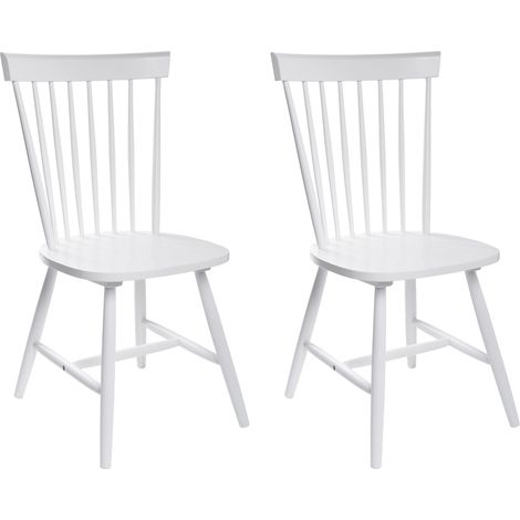 Conjunto de 2 sillas de comedor de madera de caucho rústico vintage alto con respaldo pintado sala de estar blanco Burges (1/5)