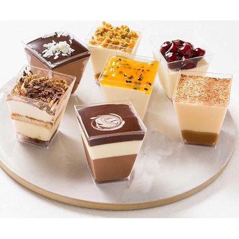 50 coppette da dessert, 160 ml, 7,6 × 5,8 cm. Riutilizzabili per gelato, mousse, uso domestico e pasticceria. Trasparenti. (1/3)
