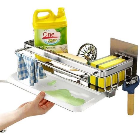 Online Store - Égouttoir d'évier en acier inoxydable, porte-éponge, porte-robinet, égouttoir à savon, porte-serviettes, étagère de rangement, accessoires de cuisine (1/3)