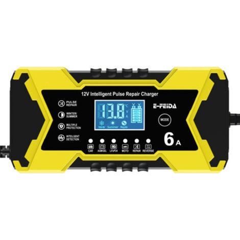 jauneChargeur de batterie de voiture 12 V 6 A, chargeur 12 V pour batteries au plomb-acide