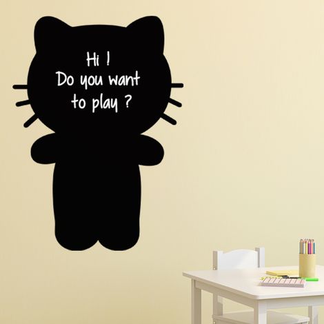 Sticker ardoise tableau noir - stickers muraux adhésif effaçable - CARICATURE CHATON - 40x30cm (1/3)
