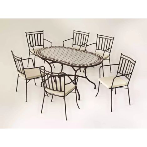 Conjunto de mesa+4 sillones+4 cojines terraza jardín mosaico Sambala/Shifa-150/4+4C.