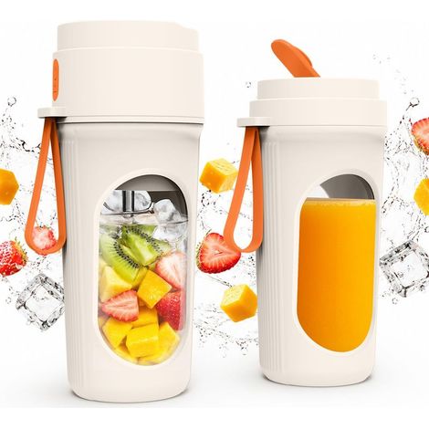 Mixeur Portable 450ml pour Smoothies, Mini Mixeur Puissant avec 12 Lames en Acier Inoxydable, Petit Blender Fruits Rechargeable Type-C, Couvercle Anti-Fuite, Sans BPA - Orange (1/5)
