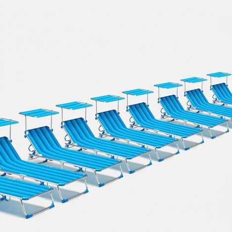 24 Lettini spiaggia mare pieghevoli con tettuccio brandina California Stock - Strisce Blu