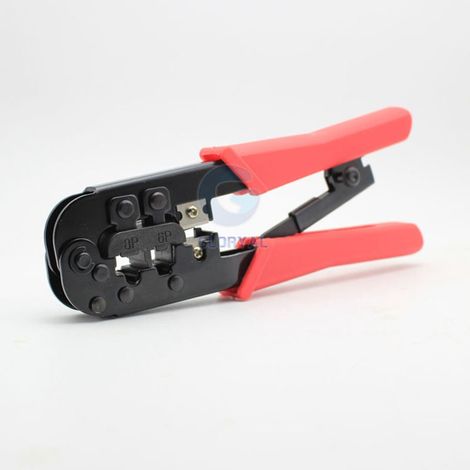 Pince à sertir multifonctionnelle pour connexions de câbles réseau avec poignées ergonomiques en caoutchouc rouge