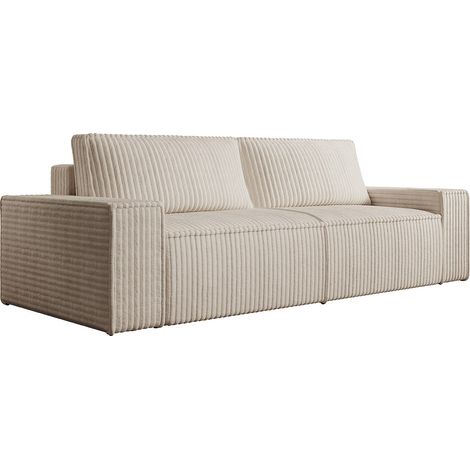 Divano letto 4 posti in Velluto a coste larghe Beige - AMELIA