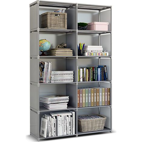 Bahut rangement 10 casiers tissu non tissé imperméable acier 12mm renforcé argent gris 29x80x155cm pour chambre enfant bureau organisation maison (1/3)
