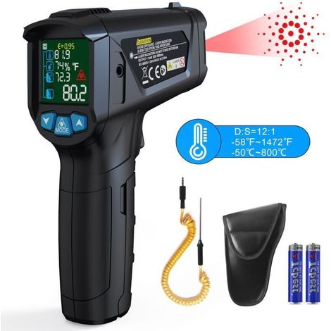 Infrarot-Thermometer, berührungsloses digitales Infrarot-Temperaturmessgerät mit Laser, -50℃ bis 800℃ mit einstellbarem Emissionsgrad, für Grill, Auto und industrielle Anwendungen (nicht für den mensc