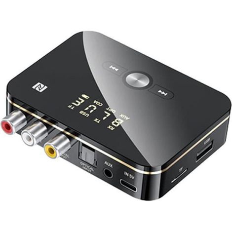 Adaptateur Bluetooth Récepteur Émetteur - Bluetooth 5.0 - RCA AUX Optique Coaxial - NFC - Microphone Intégré - 86 x 65 x 22 mm - Noir (1/4)