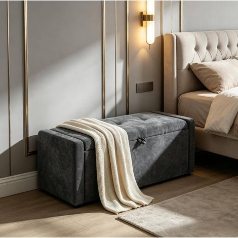 Panca contenitore, baule da fine letto 122 x 48 x 44 cm, grigio scuro HAVRYA (1/5)