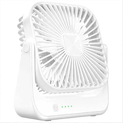 Tischventilator mit 4 Geschwindigkeitsstufen, stärkerer Luftstrom, kleiner tragbarer Ventilator, wiederaufladbar und leise, ideal für Zuhause und Büro (weiß). (1/5)