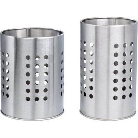 Égouttoir à Couverts, 2Pcs Porte-Ustensiles Rond en Acier Inoxydable, Boite de Rangement pour Ustensiles de Cuisine sur le Plan de Travail (Argent) (1/4)