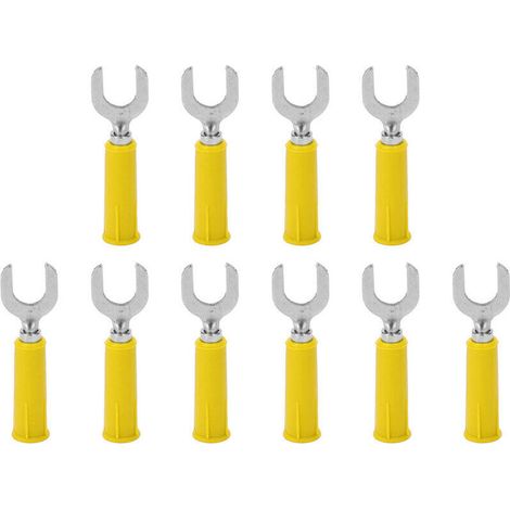 10 pièces Embouts Fourche Banane Connecteurs Fils Laiton PVC 4mm/0.2in Trou 8mm/0.3in Type U Jaune pour Câbles Électriques (1/5)