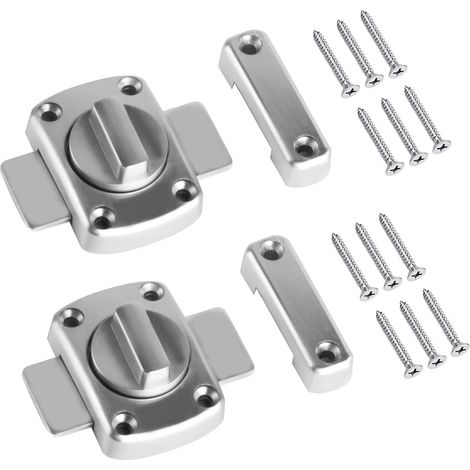Lot de 2 verrous de porte antivol - Verrou rotatif Serrure de porte intérieure, serrure de porte, intérieur d'armoire, salle de bain, WC, boulon rotatif (1/5)
