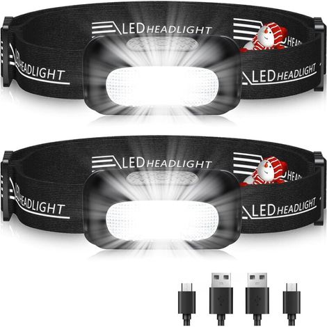 ZVD-Lampe Frontale, [Lot de 2] Lampe LED Frontale Ultra Puissante Rechargeable avec 3 Modes, Lumière Blanche et & Étanche IPX4, 60° Réglable Lampe Torche Frontale Running pour Adultes/E (1/4)