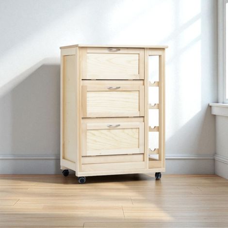 Carrello mobiletto con ante a ribalta e portabottiglie in legno NATURALE (1/5)