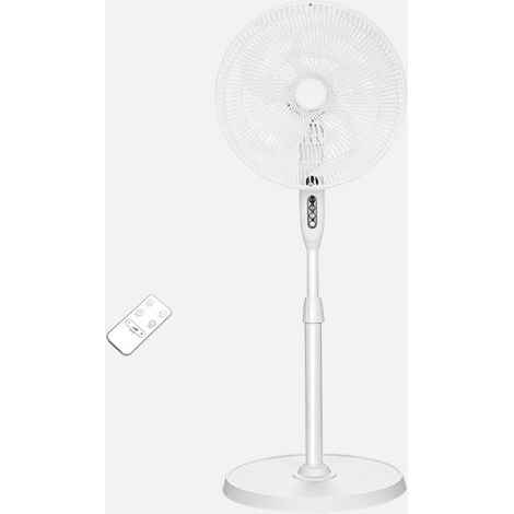ABRILA - Ventilador De Pie Verdel 50w  3 Velocidades  Aspas de 5  Fijo y Rotatorio  Con Mando a Distancia y Temporizador  Blanco
