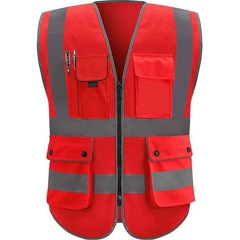 Gilet de sécurité haute visibilité Classe 2 réfléchissant à multiples poches pour homme femme chantier travail, conforme normes ANSI (1/2)