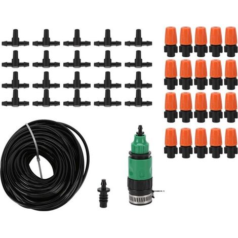 Ce kit d'arrosage comprend un tuyau d'arrosage automatique à brume fine qui peut arroser jusqu'à 20 mètres, idéal pour les jardins, les pelouses et les potagers. (1/5)