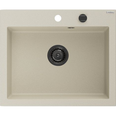 Mexen Elix lavello in granito 1-vasca 600 x 500 mm, beige, sifone nero- 6525601005-69-B (1/5)