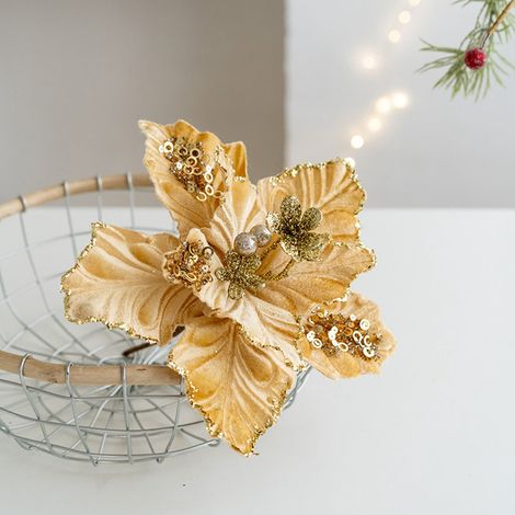Poinsettia - Fleur Artificielle en Tissu - Décoration de Noël pour Arbre, Cheminée ou Centre de Table - 1 Pièce (1/5)