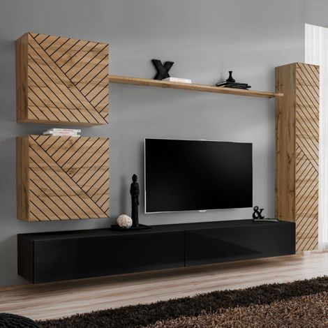 Ensemble Meuble TV "Switch Lamel VIII" 280cm Noir & Naturel (1/5)