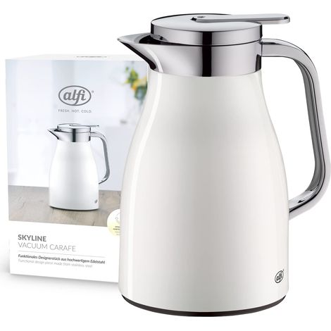 pichet isotherme inox avec intérieur en verre trempé hygiénique, bouchon vissé avec bouton poussoir très pratique, poignée ergonomique, exempt de BPA (1/5)