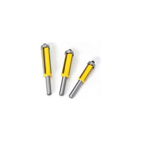 Mandrin de perceuse 3 pièces, fraise à toupie, coupecopie à tige à 4 cannelures avec roulement supérieur fraise affleurante droite carbure travail du bois bricolage fraise (jaune) (1/4)
