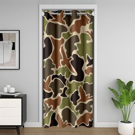 Chasseur de Canard Vert Camouflage Rideau de Porte 86x203cm, Noir Marron Chasse Canard Rideau Occultant Rideaux Camo armée Rideaux Exterieur d'entrée Sauvage Animaux - 86L X 203H cm (1 Panneaux) (1/5)