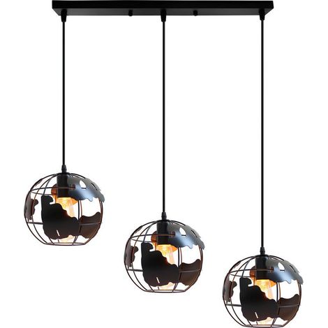 3 Lumières Plafonnier Industriel Créatif Lampe À Suspension Rétro Vintage En Métal Noir Pour Chambre À Coucher, Café Et Bar (1/5)