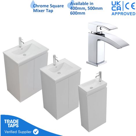 400mm Freestanding Bathroom Vanity Unit with Basin Chrome Square Tap & Waste (1/5)