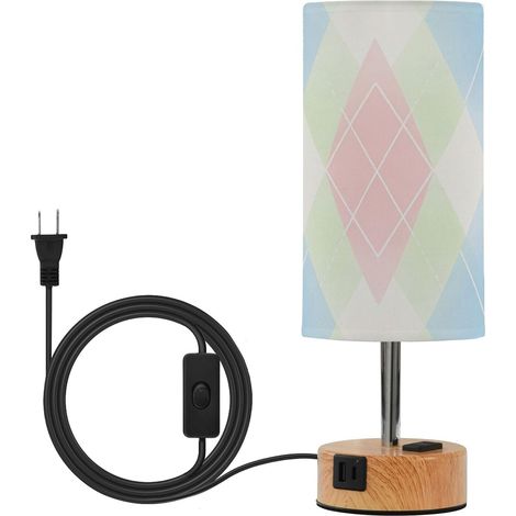 Yuiboo Petite lampe de table à motif losanges vert pâle et clair (1/5)