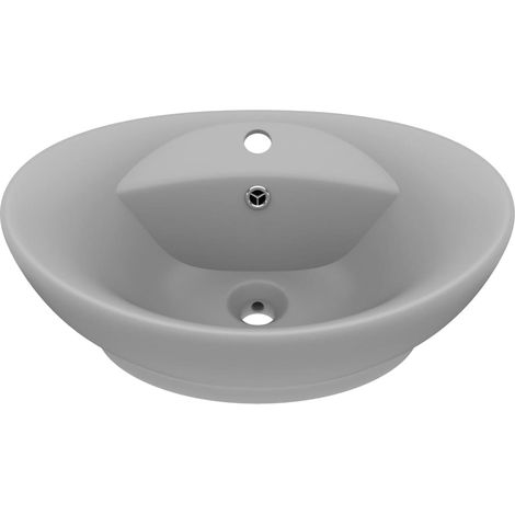 Lavabo ovalado con rebosadero, lavabo sobre encimera, WC, lavabo, cuarto de baño, cosmética, interior, 58,5 x 39 cm, cerámica gris claro mate 020002680