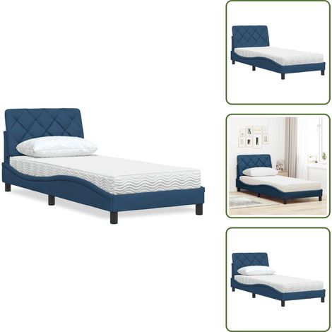 The Living Store Lit avec matelas bleu 80x200 cm tissu - Sommeil de qualité (1/5)