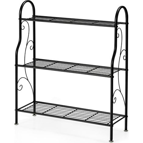 Support de plantes à 3 niveaux 72 x 25 x 85 cm organisateur multifonctionnel classique et élégant en métal noir