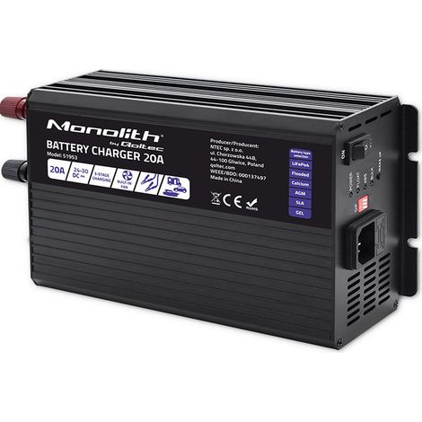 Cargador inteligente monolítico Qoltec para baterías LiFePO4 AGM GEL SLA  20 A  24 V (1/5)