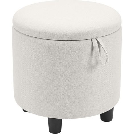 Gain de place Pouf Coffre Rond Rangement Tissu Lin avec Couvercle Réversible Table d'Appoint Salon Beige (1/2)