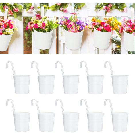 10er Set Hängende Blumentöpfe Weiß Metall mit Haken 16cm (1/5)