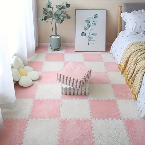 Lot De 12 Tapis En Mousse Souple Puzzle pour Bébé – Dalles De Sol À Poils Longs Pour Protection Du Sol, Aire De Jeu Et Décoration Intérieure