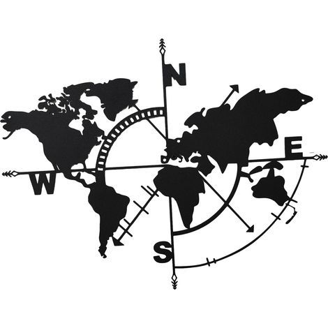 Décoration murale carte du monde en métal – Noir – Style géométrique (1/4)