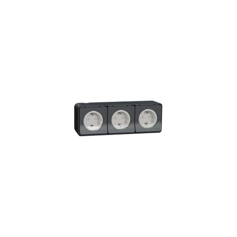 Mureva Styl - 3 PC 2P+T schuko horiz précâblées - saillie - IP55 - IK08 - gris - MUR36038