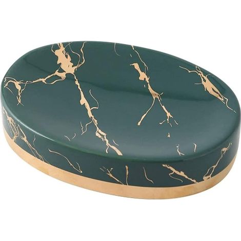 Porte-savon en céramique Porte-savon pour évier de salle de bain Porte-savon pour évier de cuisine Porte-éponge 12 x 8.5 cm (vert foncé)-Fei Yu (1/4)