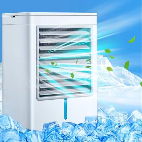 Climatiseur Mobile Portable, Refroidisseur D’Air À Eau Silencieux, Réservoir D’Eau, 3 Vitesses, Ventilateur USB-C Chambre, Bureau, Camping Voiture (1/5)