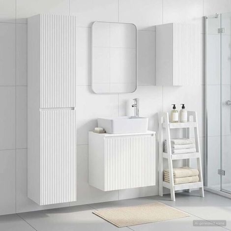 Ensemble Salle De Bain 3 Pièces Blanc, Bois D'ingénierie, Mural, Portes Réversibles (1/4)